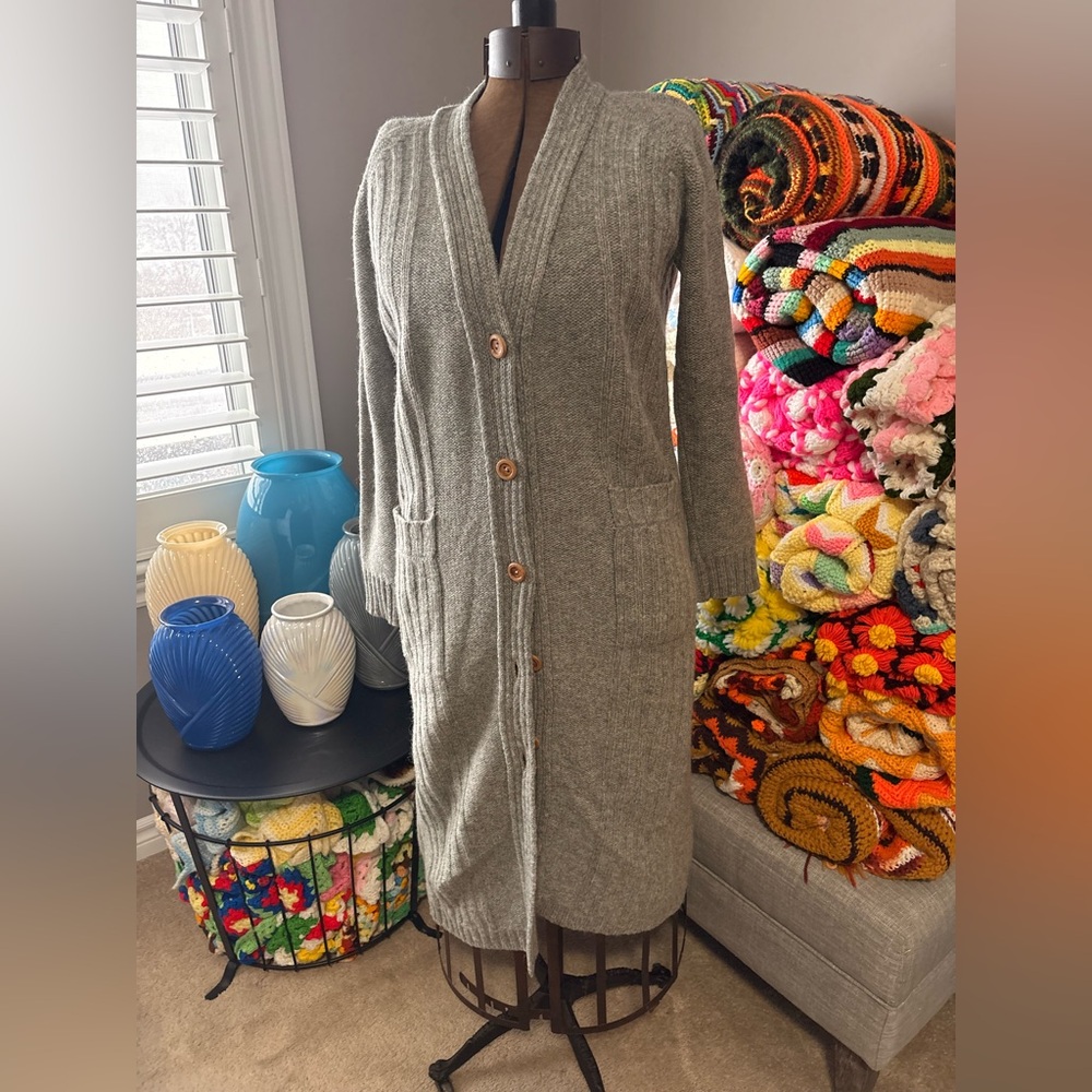 Amazing Vintage 100 percent Wool Gray Sweater Coat/Cardigan.
